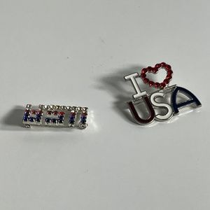 Two Vintage Rhinestone Brooches One is I ♥️ USA and the other is USA